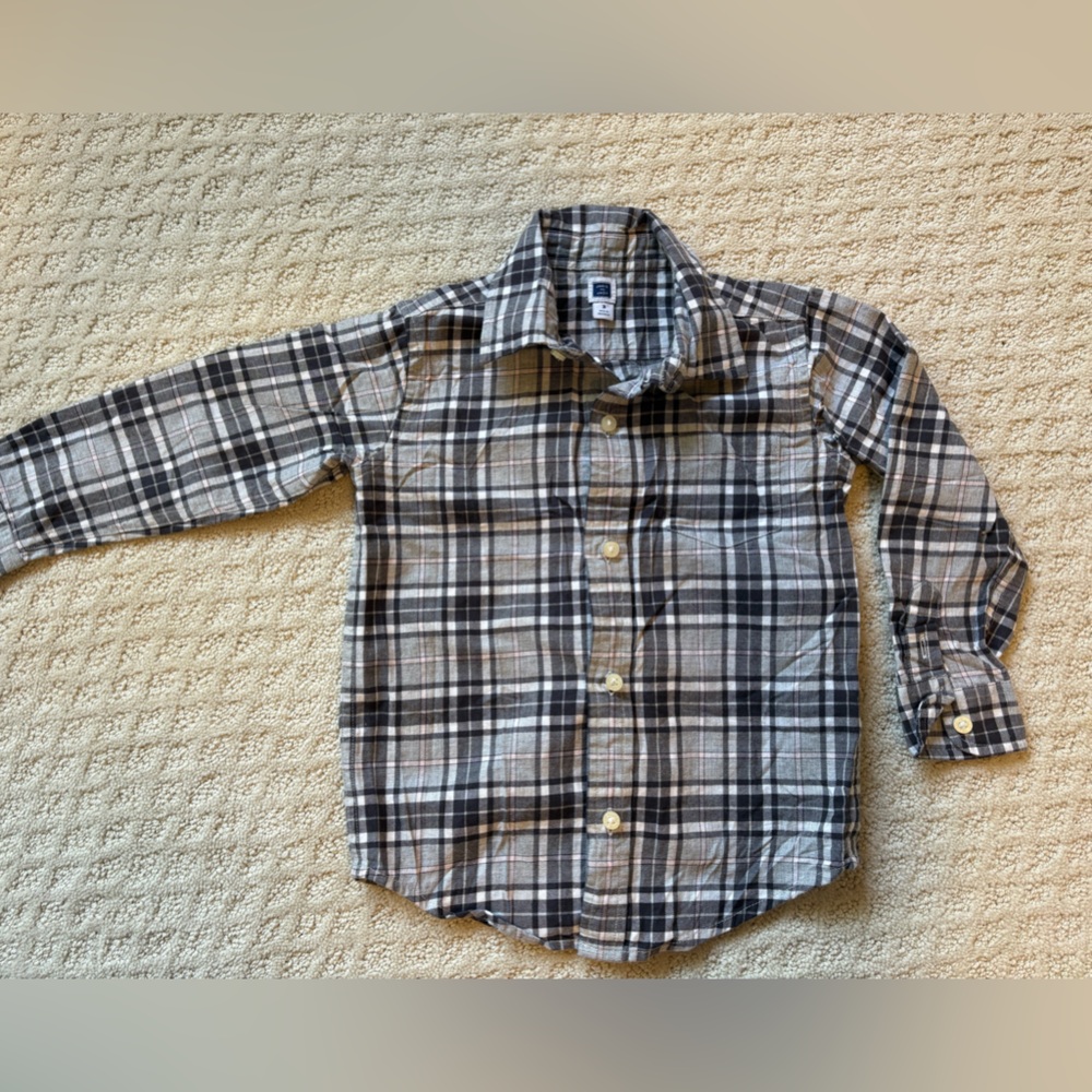 Janie and Jack Checkered Shirt in Black and White and pink- 3T